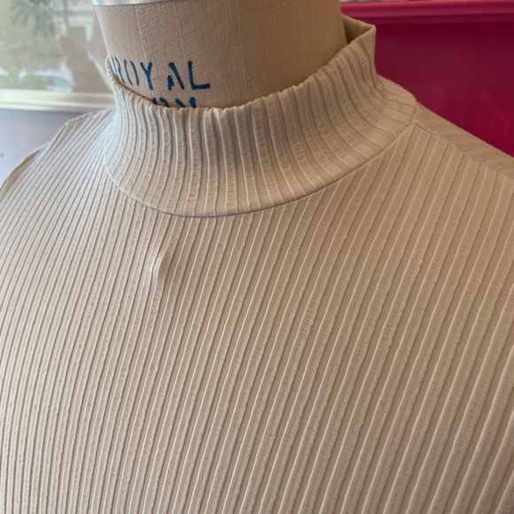 Eileen Fisher beige ribbed mock t-neck size L - Picture 2 of 4